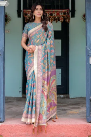 Aqua Blue Handloom Cotton Saree