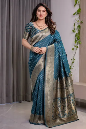 Teal Blue Pure Kanjivaram Silk Saree