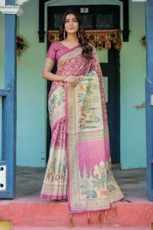 Magenta Pink Handloom Cotton Saree