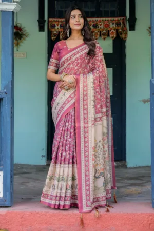Rose Pink Handloom Cotton Saree