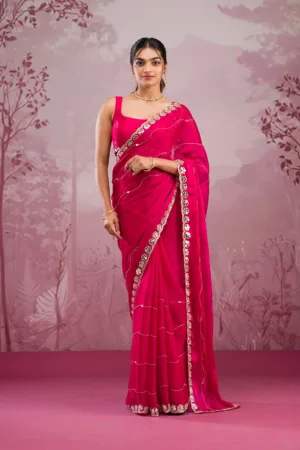 Rani Pink Mirrorwork Georgette Saree