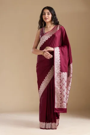 Maroon Zariwork (Gold) Banarasi Silk Saree