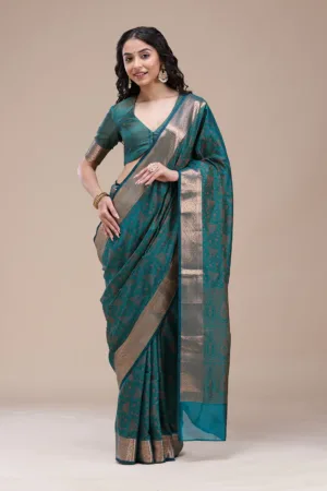 Bottle Green Zariwork (Gold) Banarasi Silk Saree