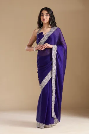 Violet Zariwork (Silver) Chiffon Saree