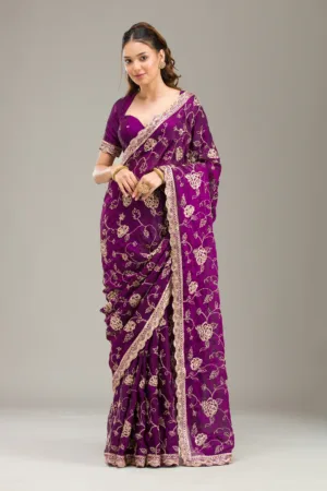 Purple Kashmiri Georgette Saree
