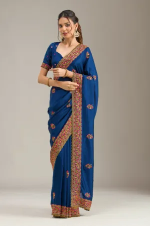 Royal Blue Kashmiri Georgette Saree