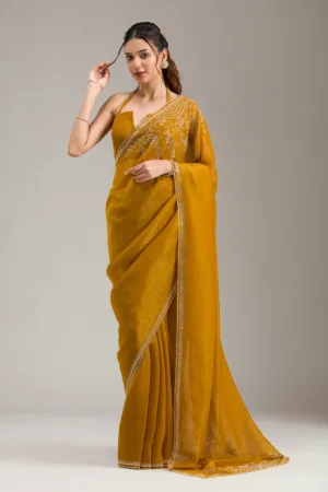 Mustard Threadwork Georgette Saree