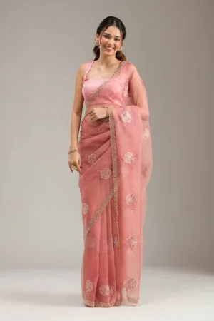 Peach Stonework (Gold) Tissue Saree