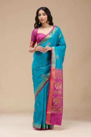 Turquoise Blue Paithani Silk Saree