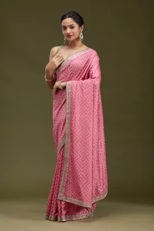 Baby Pink Printed Soft Raw Silk Saree