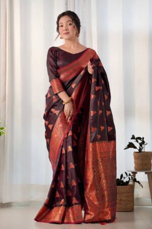 Pure Gaji Silk Saree Weaved With Zari Comes With Tassels