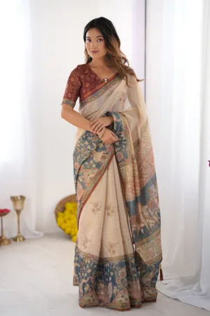 Beige Handloom Cotton Saree