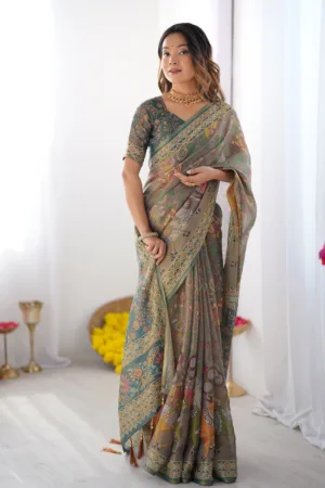 Teal Green Handloom Cotton Saree