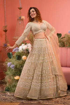 Gold Stonework Net Readymade Lehenga