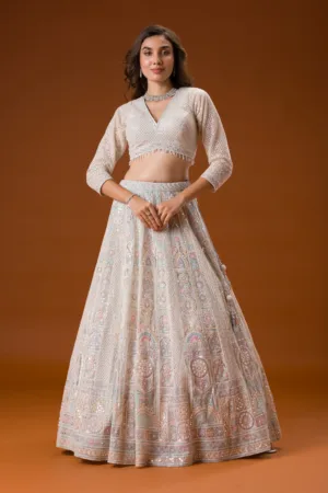 Light Grey Gotapatti Net Readymade Lehenga