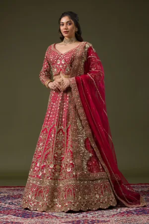 Maroon Zariwork Raw Silk Readymade Lehenga