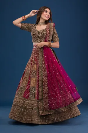 Maroon Zariwork Velvet Readymade Lehenga