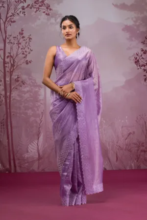Mauve Swarovski Tissue Saree