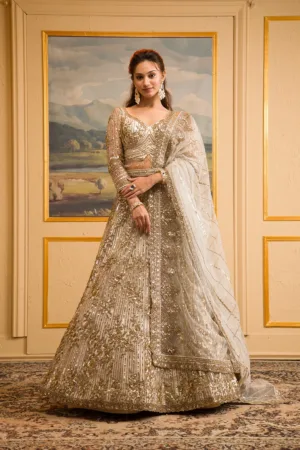 Off White Zariwork Net Readymade Lehenga