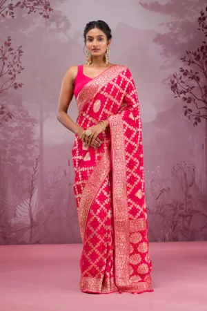 Rani Pink Zariwork Georgette Saree