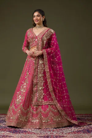 Rani Pink Zariwork Raw Silk Readymade Lehenga