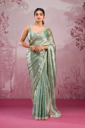 Sea Green Mirrorwork Georgette Saree