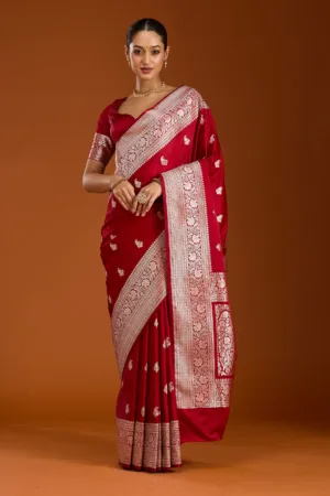 Maroon Zariwork Satin Silk Saree