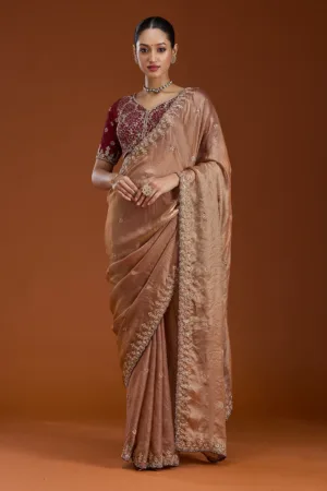 Copper Sequins Tissue Saree