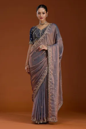 Grey Sequins Tissue Saree