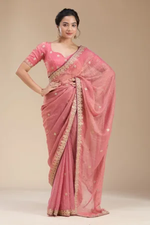 Gajari Pink Gotapatti Chiffon Saree