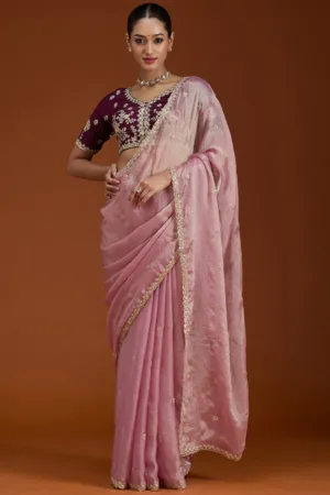 Onion Pink Cording Tissue Saree