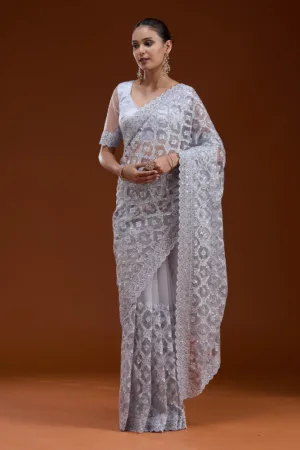 Lavender Stonework Chiffon Saree