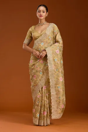 Mehendi Cording Tissue Saree