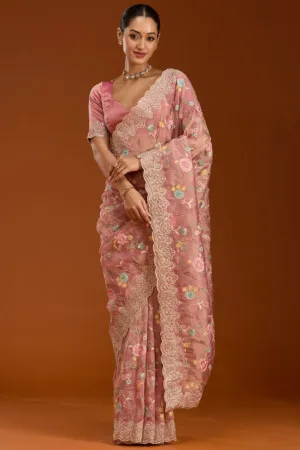 Onion Pink Cording Tissue Saree