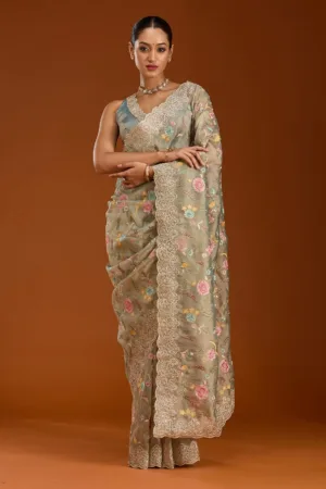 Sky Blue Cording Tissue Saree