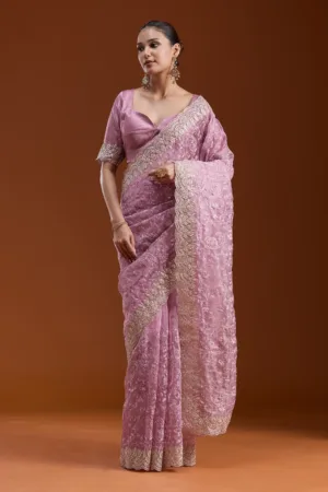 Lavender Cording Tissue Saree
