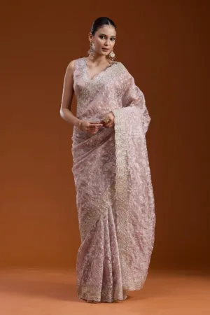 Mauve Cording Tissue Saree