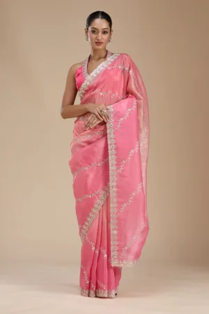 Gajari Pink Gotapatti Crepe Saree