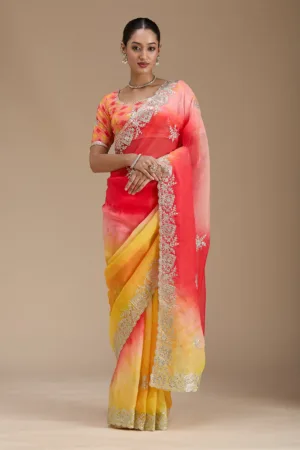 Red Gotapatti Crepe Saree