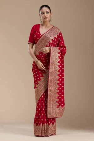 Red Zariwork Soft Raw Silk Saree