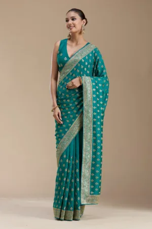 Rama Green Zariwork Soft Raw Silk Saree