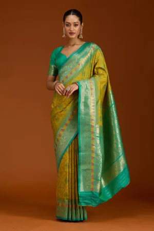 Parrot Green Pochampalli Silk Saree
