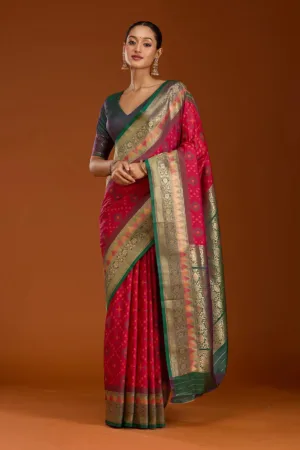 Rani Pink Pochampalli Silk Saree