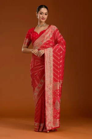 Red Stonework Silk Saree