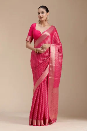 Rani Pink Zariwork Georgette Silk_Saree