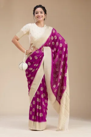 Wine Zariwork (Gold) Georgette Silk Saree