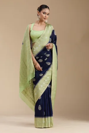 Navy Blue Zariwork (Gold) Georgette Silk_Saree