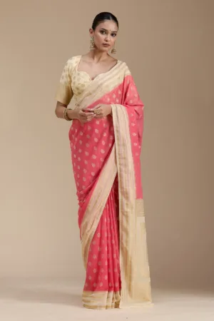 Peach Zariwork Georgette Silk_Saree