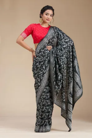 Black Zariwork (Gold) Georgette Silk Saree