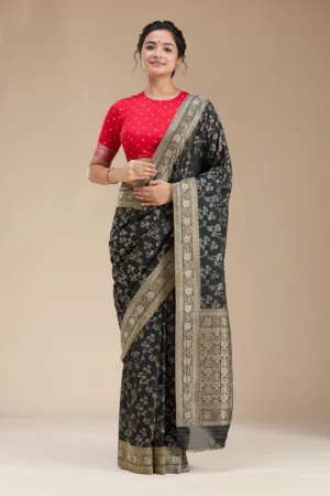 Black Zariwork (Gold) Georgette Silk Saree